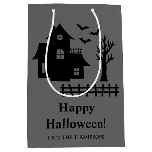 Scary Haunted House Silhouette Happy Halloween Medium Cadeauzakje (Voorkant)
