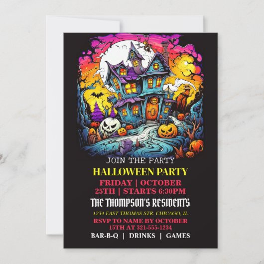 Scary Haunted Maison Halloween Invitations de fête (Devant)