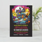 Scary Haunted Maison Halloween Invitations de fête (Debout devant)