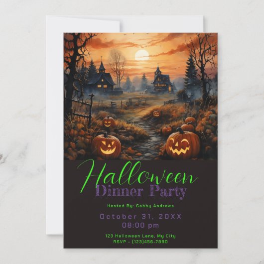 Scary Haunted Pumpkin Patch Halloween Dinner Party Kaart (Voorkant)