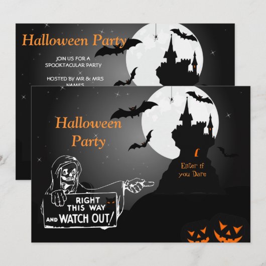 Scary Hunted House Halloween Invitation Kaart (Voorkant / Achterkant)