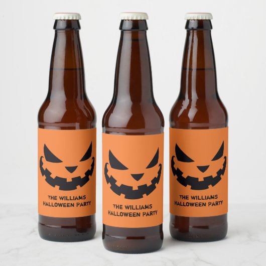 Scary Jack O Lantern Custom Sinaasappel Halloween  Bier Etiket (Flessen)