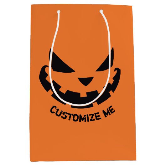 Scary Jack O Lantern Custom Sinaasappel Halloween  Medium Cadeauzakje (Voorkant)