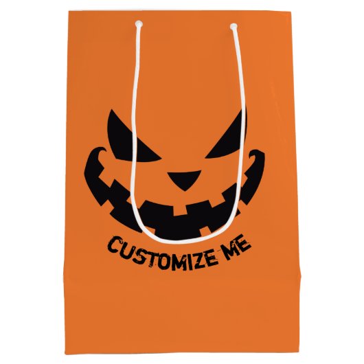 Scary Jack O Lantern Custom Sinaasappel Halloween  Medium Cadeauzakje (Achterkant)