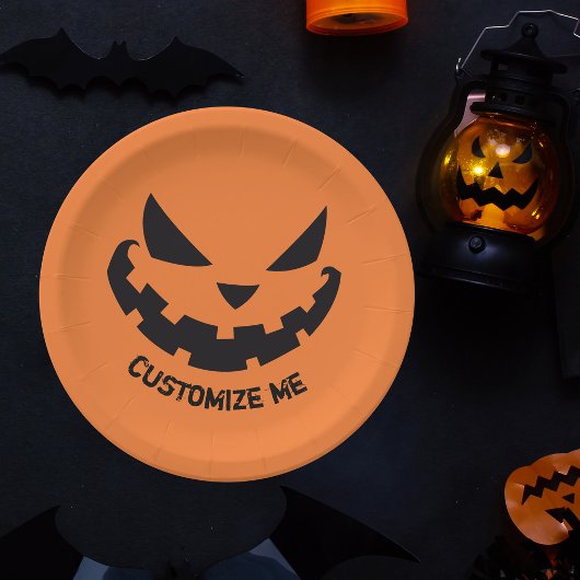 Scary Jack O Lantern Custom Sinaasappel Halloween Papieren Bordje