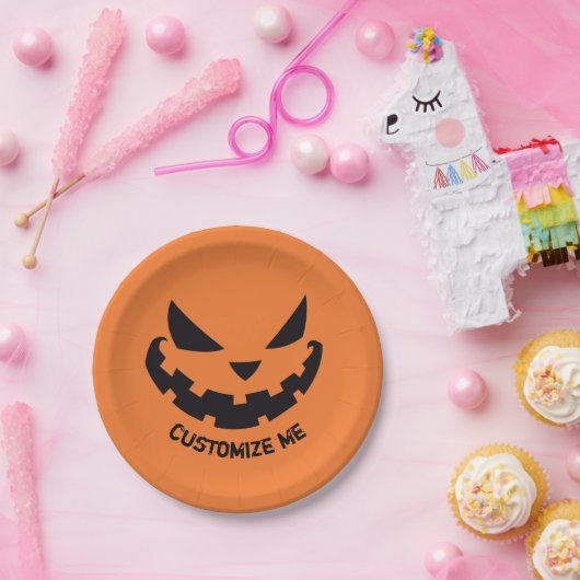 Scary Jack O Lantern Custom Sinaasappel Halloween Papieren Bordje (Feest)