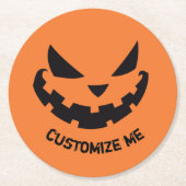 Scary Jack O Lantern Custom Sinaasappel Halloween Ronde Kartonnen Onderzetter (Voorkant)