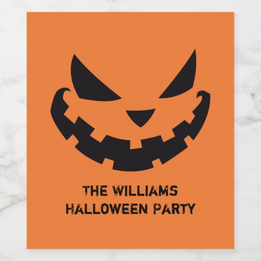 Scary Jack O Lantern Custom Sinaasappel Halloween  Wijn Etiket (Enkel label)