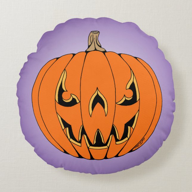 Scary Jack-o'-Lantern Halloween Design Rond Kussen (Voorkant)