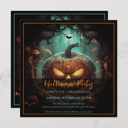 Scary Jack-o'-lantern Halloween Party Invitation (Devant / Derrière)