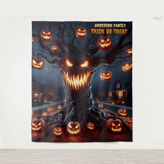 Scary Jack-o'-Lantern Tree Halloween Hanging Wandkleed (Voorkant)