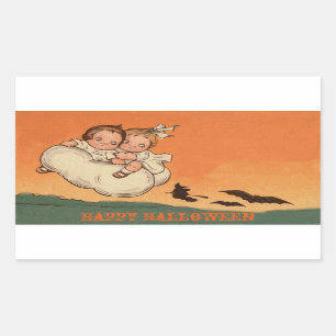 Scary Kinder Bats and Witch on Broom Happy Hallowe Rechthoekige Sticker