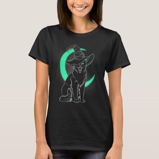 Scary Kitten Witch Pet Halloween Cat T-shirt (Voorkant)