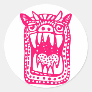 Scary Monster - Neon Red Ronde Sticker