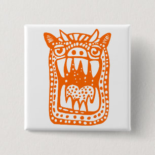Scary Monster - Oranje Vierkante Button 5,1 Cm