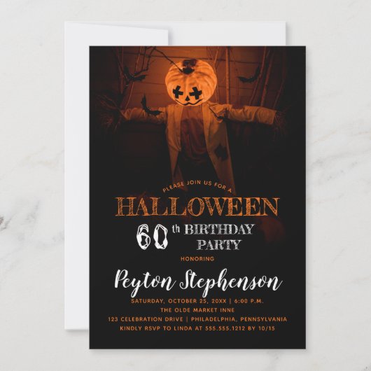 Scary Pumpkin Halloween 60th Birthday Party Kaart (Voorkant)