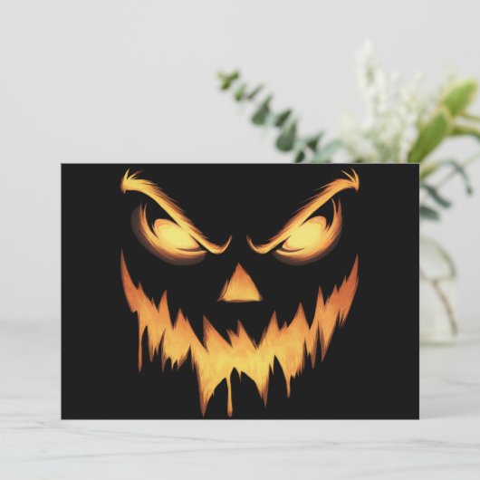 Scary Pumpkin Jack O Lantern Face Halloween Kaart (Staand voorkant)