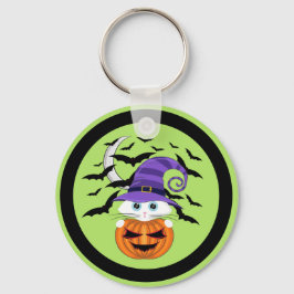 Scary Pumpkin met een wit Kat en heks Ha Sleutelhanger