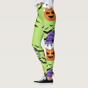 Scary Pumpkin met een wit Kat en heks Pet Leggings
