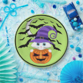 Scary Pumpkin met een wit Kat en heks Pet Papieren Bordje (Feest)