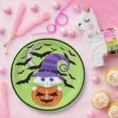 Scary Pumpkin met een wit Kat en heks Pet Papieren Bordje (Feest)