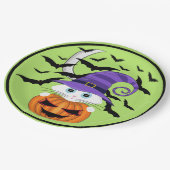 Scary Pumpkin met een wit Kat en heks Pet Papieren Bordje (Gekanteld)