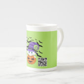 Scary Pumpkin met een wit Kat en heks Pet Porselein Kop (Voorkant rechts)