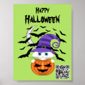 Scary Pumpkin met een wit Kat en heks Pet Poster (Voorkant)