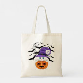 Scary Pumpkin met een wit Kat en heks Pet Tote Bag (Achterkant)