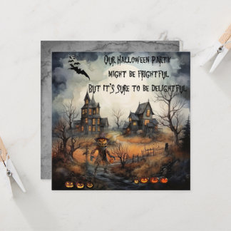 Scary Pumpkinhead en spookhuizen Halloween Kaart
