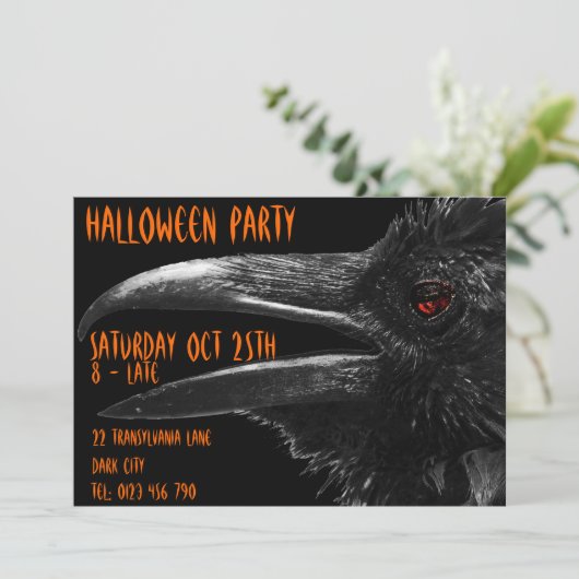 scary raven halloween uitnodiging (Staand voorkant)