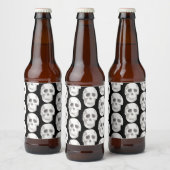 Scary Scull Black & White Pattern|Happy Halloween Bier Etiket (Flessen)