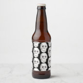Scary Scull Black & White Pattern|Happy Halloween Bier Etiket (Voorkant)