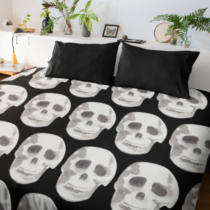 Scary Scull Black & White Pattern Happy Halloween Fleece Deken