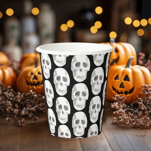 Scary Scull Black & White Pattern|Happy Halloween Papieren Bekers