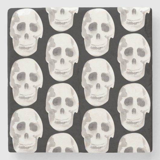 Scary Scull Black & White Pattern|Happy Halloween Stenen Onderzetter (Voorkant)