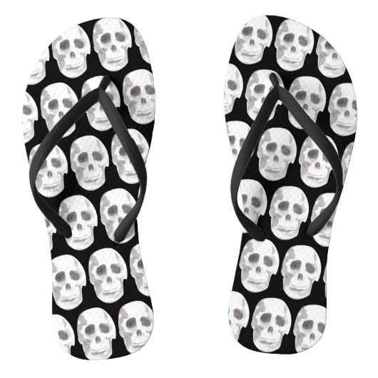 Scary Scull Black & White Pattern|Happy Halloween Teenslippers (Voetbed)