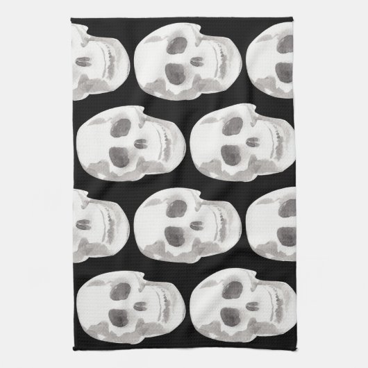 Scary Scull Black & White Pattern|Happy Halloween Theedoek (Verticaal)