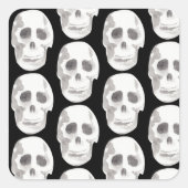 Scary Scull Black & White Pattern|Happy Halloween Vierkante Sticker (Voorkant)