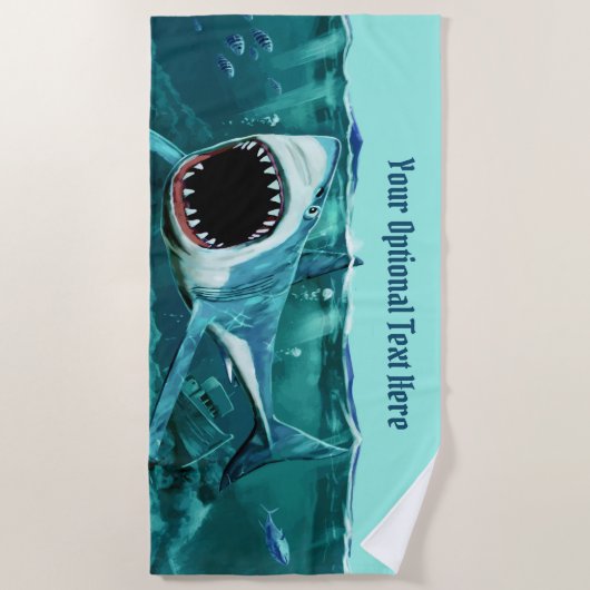 Scary Shark custom text strand dowel Strandlaken (Voorkant)