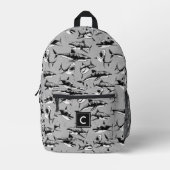 Scary Shark Pattern Zwart Monogram Bedrukte Rugzak (Voorkant)