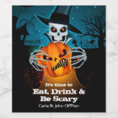 Scary Skeleton and Pumpkin Halloween Wijn Etiket (Enkel label)