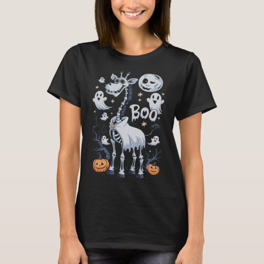 Scary Skeleton Giraffe voor Ghosts Halloween T-shirt (Voorkant)