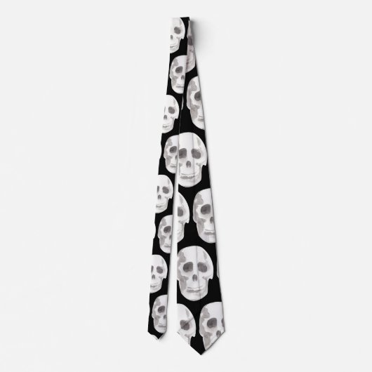 Scary Skull Black & White Halloween Stropdas | gri (Achterkant)