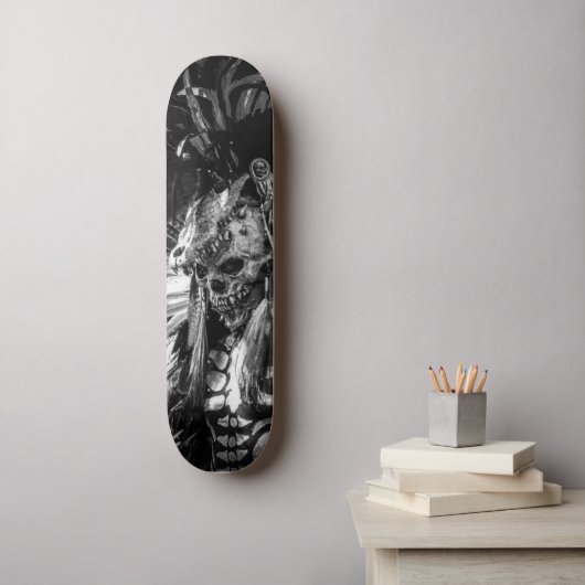 Scary Skull Black & White Happy Halloween Skateboard (Muurkunst)