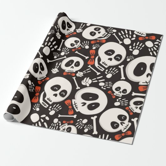 Scary Skull Halloween Pattern Cadeaupapier (Uitgerold)