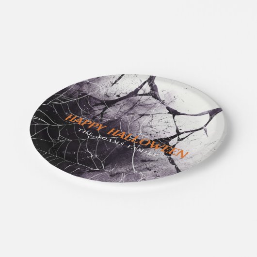 Scary Spider Web Happy Halloween Custom Name Papieren Bordje (Gekanteld)