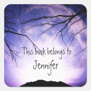 Scary Spook Moon Forest Trees Night Sky Bookplate Vierkante Sticker