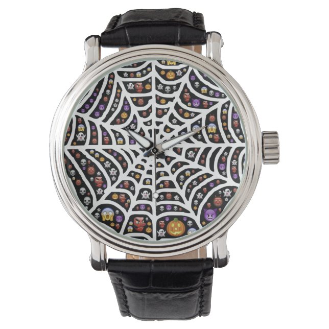 Scary Spooky Cobweb Collage Horloge (Voorkant)