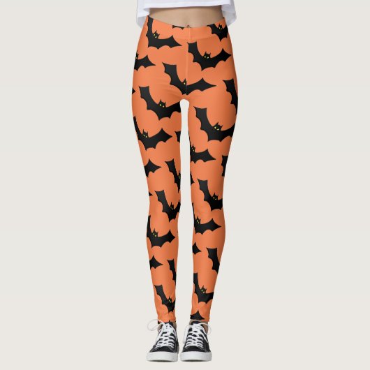 Scary Spooky Halloween Bat Pattern Black Sinaasapp Leggings (Voorkant)